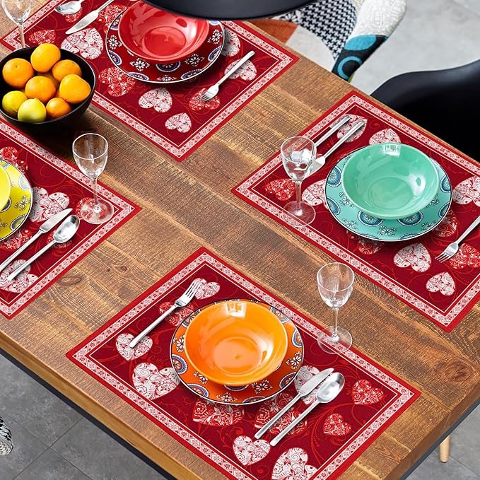 Giwawa Love Heart Placemats Set of 4, Valentines Day Red White Hearts Print - Image 8
