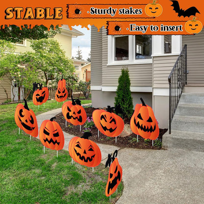 Barydat 12 Pcs Halloween Yard Signs Pumpkin Yard Stakes Decoration Outdoor Decorations with Stakes for Halloween Outdoor Lawn Garden Prop Home Party Decor