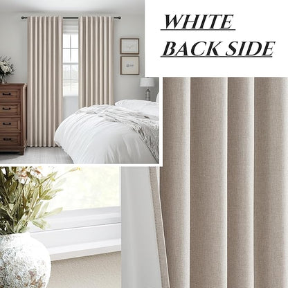 Grey Flax Curtains 86 inch Length 2 Panels Set, Hook Belt&Rod Pocket White - Image 7