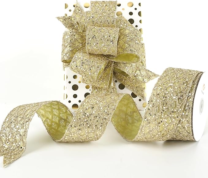 HUIHUANG Champagne Glitter Wired Ribbon - Image 8