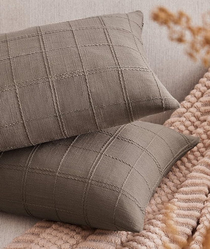ZeeMart Linen Checked Lumbar Throw Pillow Covers Set of 2, 12x20 Inch Allover by ZEEMARTONLINE
