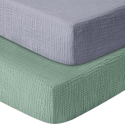 Muslin Crib Sheets for Boys Girls 100% Cotton Fitted Baby Crib Sheet 2 Pack by GUNTAIL