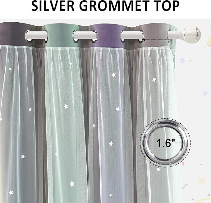 Kinryb Nursery/Kids/Girls Room Star Cut Out Blackout Rainbow Curtain - Image 7