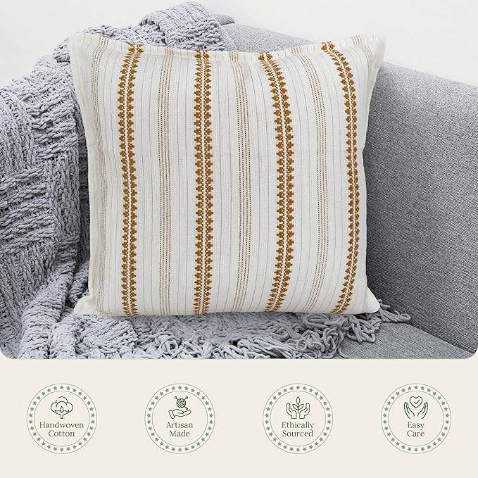 SanVia Sunshine Premium Cotton Throw Pillow Covers, 20 x 20 Inches, Artisan Made - Image 4