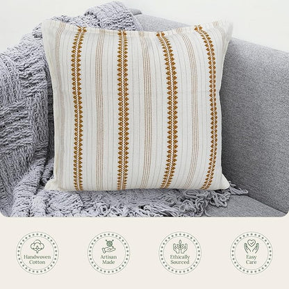 SanVia Sunshine Premium Cotton Throw Pillow Covers, 20 x 20 Inches, Artisan Made - Image 4