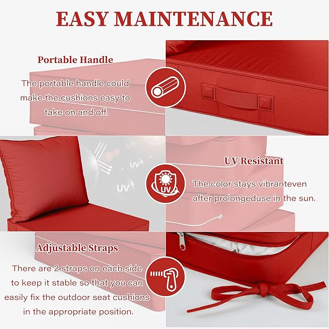 Outdoor Seat Cushion Set 24 L × 24 W × 5 H Inch Waterproof & Fade Resistant - Image 4