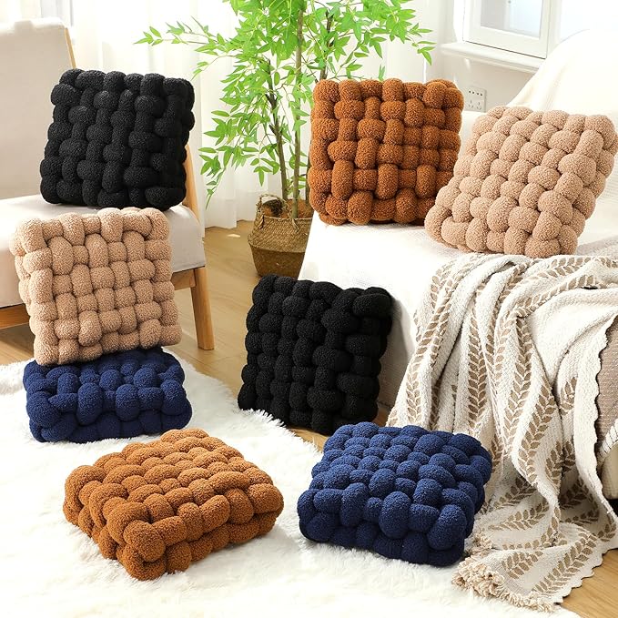 Wenqik 2 Pcs Knot Pillows Square Knotted Plush Throws Soft Accent Pillows - Image 5
