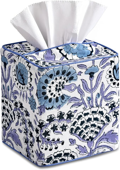 CPC Indigo Blue Hand Block Printed Cotton Tissue Box Cover 5" x 5" x 5.5" by COTTONPRINTCLUB