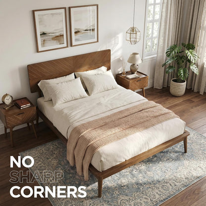loki solid wood platform bed full, chevron headboard on a desk or shelf