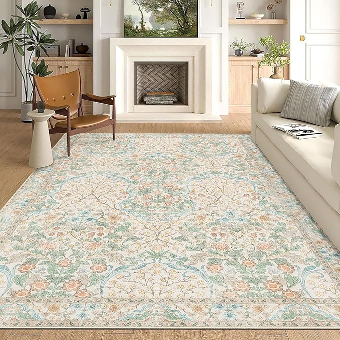 MUJOO 8x10 Area Rugs, Floral Washable Rugs - Image 3