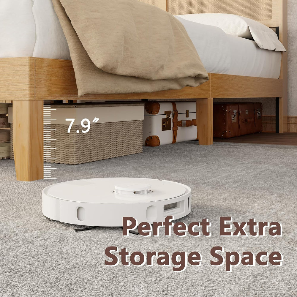 Boho Full Bed Frame with Rattan Headboard, LED, Charging & Storage
