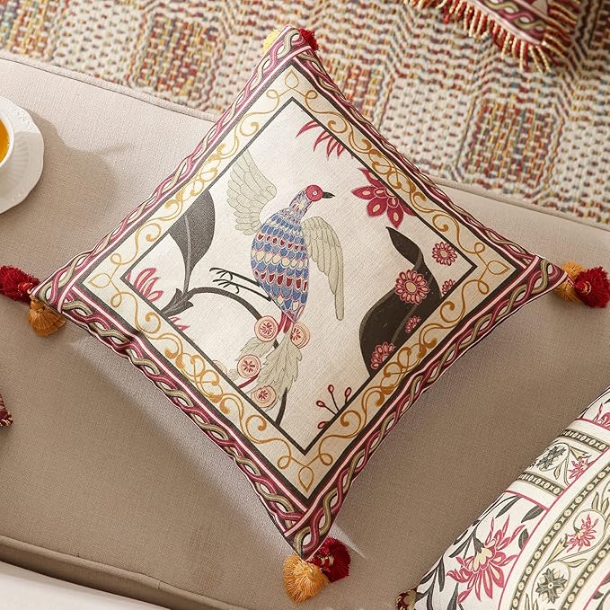 patdrea Designer Throw Pillow Cover 18"x18", Vintage Bird and Floral Pattern - Image 6