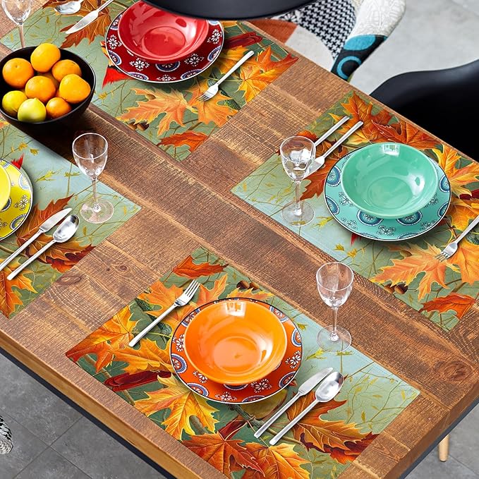 Giwawa Fall Birds Placemats Set of 4, Thanksgiving Harvest Heat Resistant - Image 8