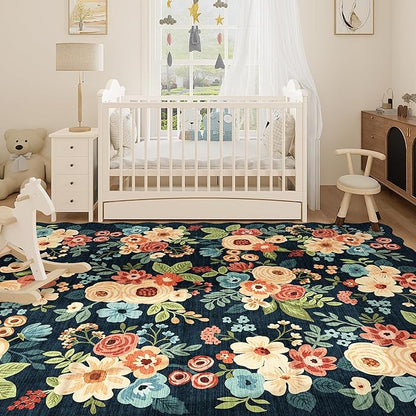 DUKINO 8x10 Area Rug, Floral Washable Rugs - Image 7