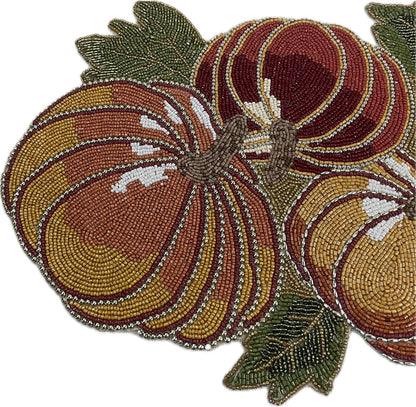 Thanksgiving Pumpkin Beaded Table Runner for Fall - Luxury Thanksgiving Decoration Table mat - Unique Halloween and Fall Decoration in Yellow Orange Green and red