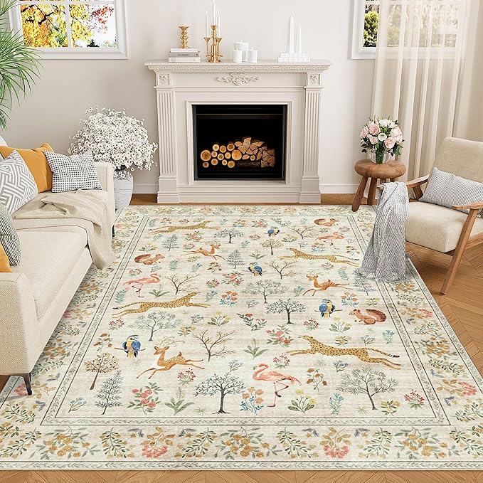 DUKINO 5x7 Rug, Washable Animal Living Room Rug by DUKINO