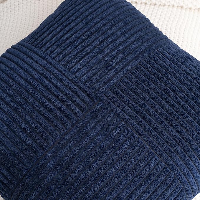 HWY 50 Navy Blue Corduroy Patchwork Throw Pillow Covers 12x20 Inch Rectangle - Image 3