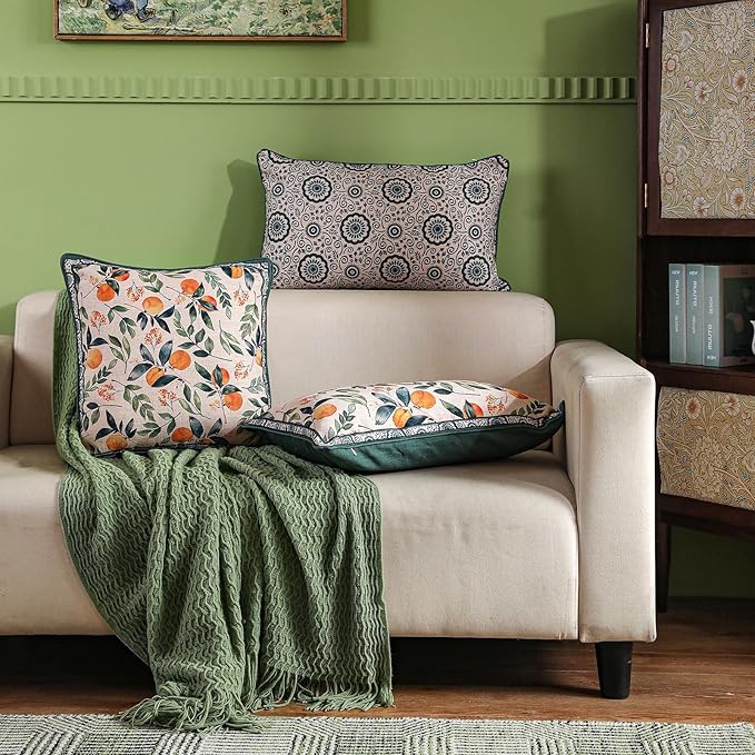 patdrea Designer Throw Pillow Covers Set of 2, Square Green Vintage Rustic Linen - Image 5