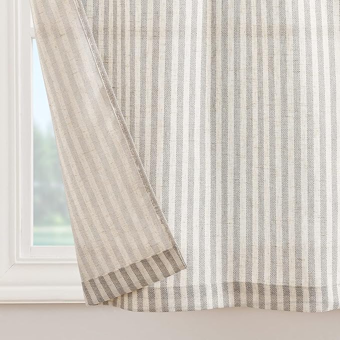 jinchan Tab Top Linen Kitchen Curtains 36 Inches Striped Tier Curtains - Image 8