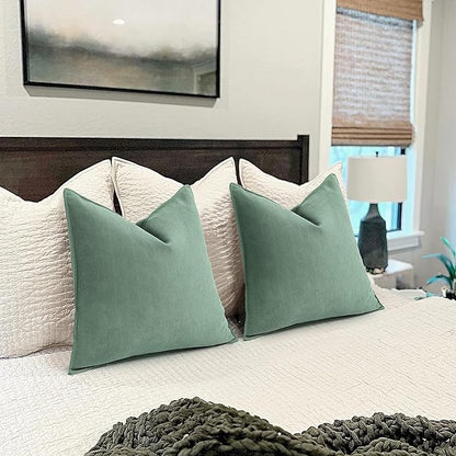 ZWJD Dusty Green Pillow Covers 22x22 Set of 2 Chenille Throw Pillow Covers - Image 5