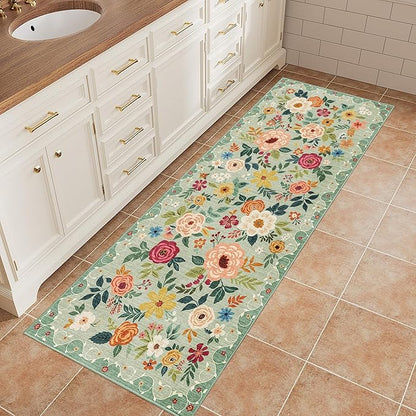 DUKINO 2x5 Runner Rug for Hallway, Washable Kitchen Floral Runner Rug - Image 4