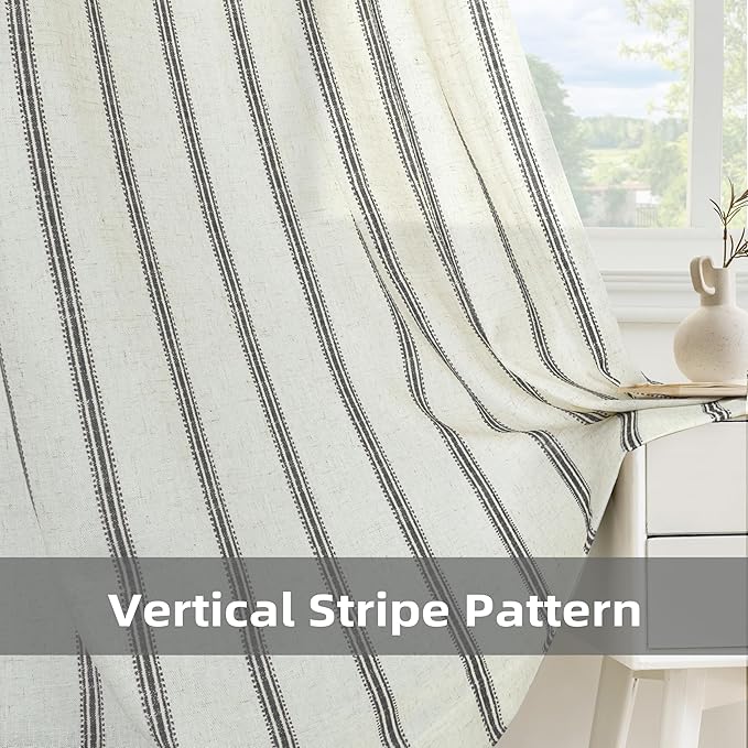 DriftAway Farmhouse Vertical Striped Linen Blend Textured Light Filtering Semi - Image 6
