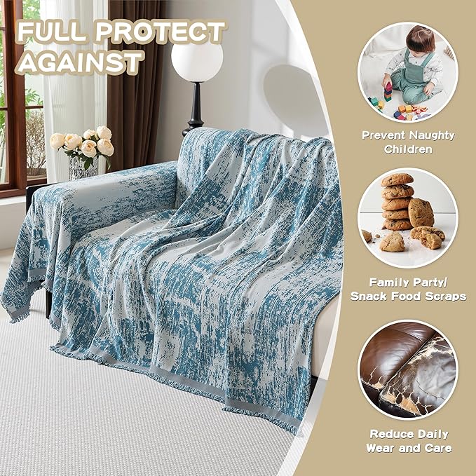MEETSKY Blue Couch Cover Sectional Sofa Covers Washable Chenille Geometric - Image 5