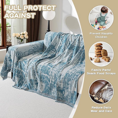 MEETSKY Boho Sofa Cover Sofa Slipcover Thick Chenille Blue Couch Cover - Image 7