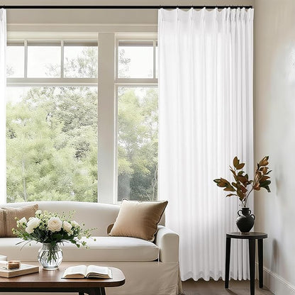 Pinch Pleated 72 Inch Wide Curtain 90 Inches Long Cream Ivory Sheer Linen - Image 2