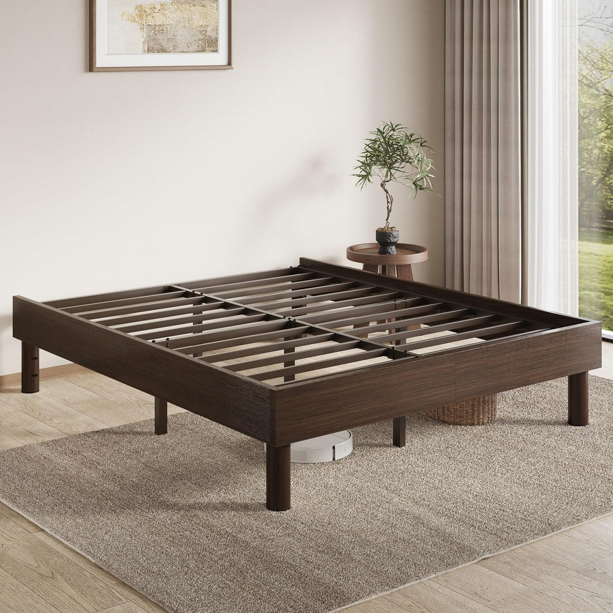 sha cerlin full size wood platform bed, 7.9", front angle view