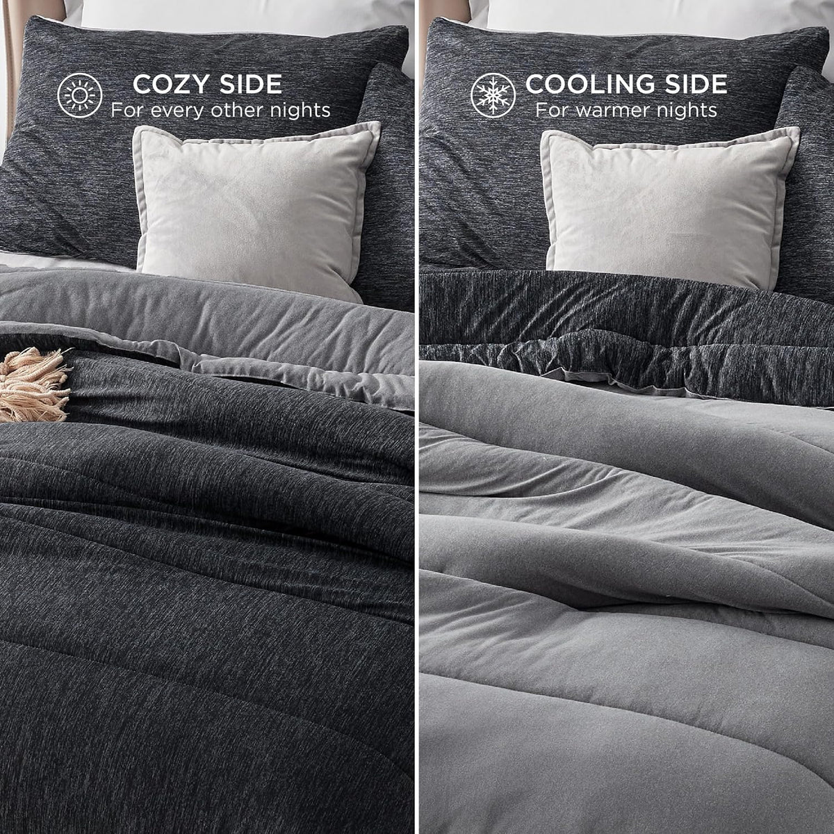 bedsure queen comforter set, reversible cooling & all-season, side view