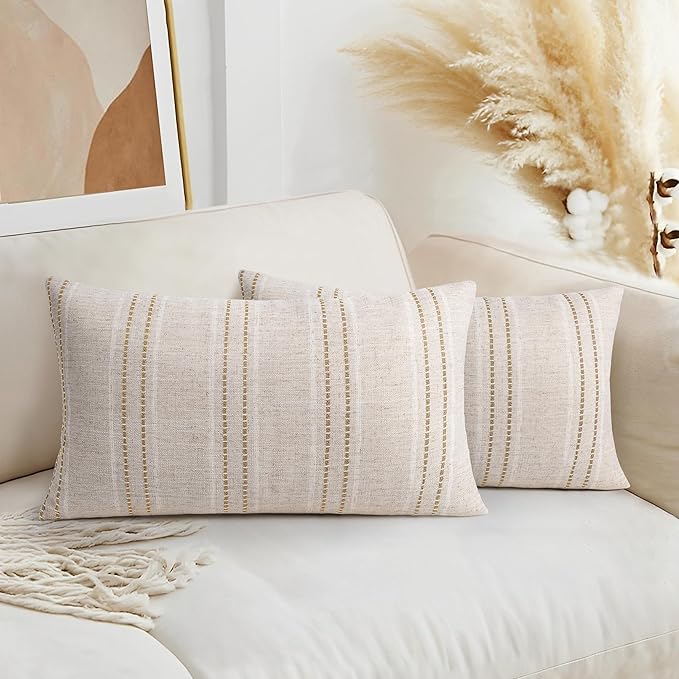 AELS 12x20 Decorative Farmhouse Linen Throw Pillow Covers, Boho Textured Pillow by AELS
