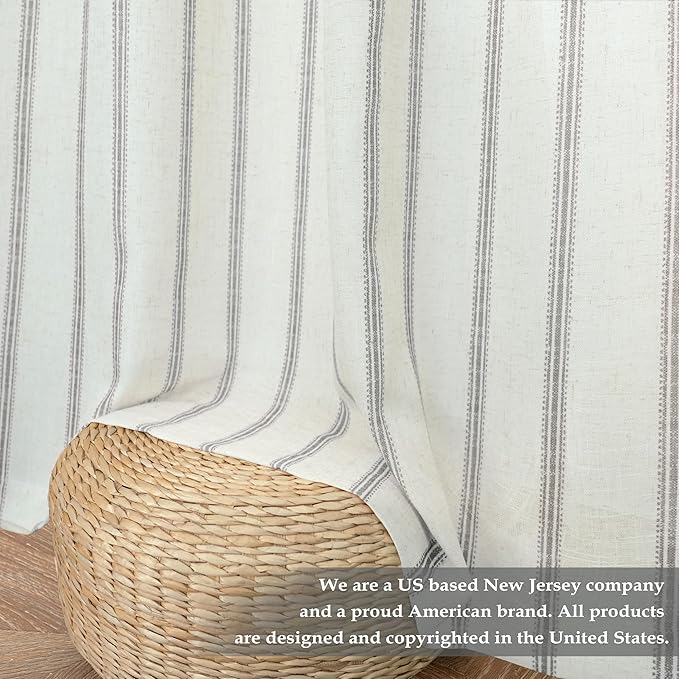 DriftAway Farmhouse Vertical Striped Linen Blend Textured Light Filtering Semi - Image 4