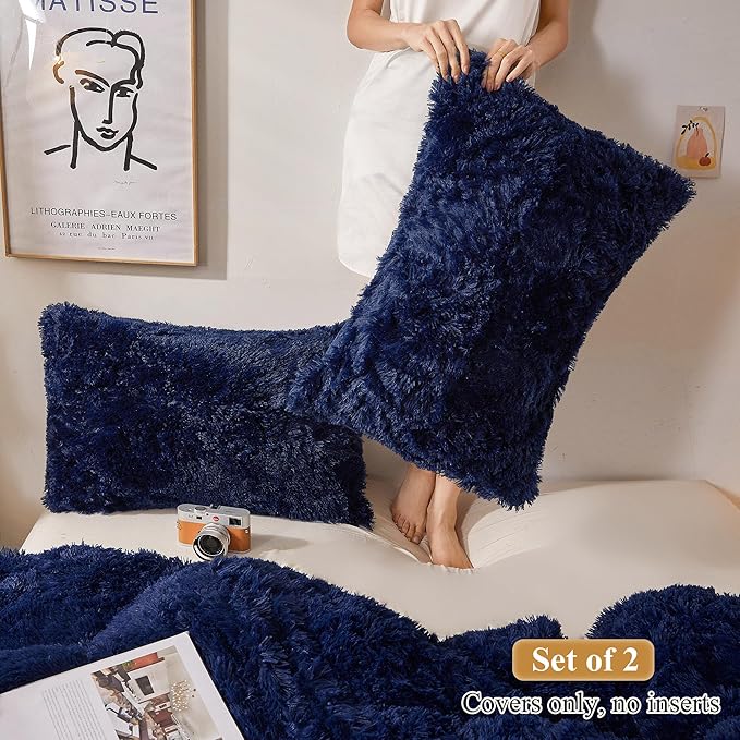 XeGe Faux Fur Throw Pillow Cases, Plush Shaggy Ultra Soft Pillow Covers - Image 2