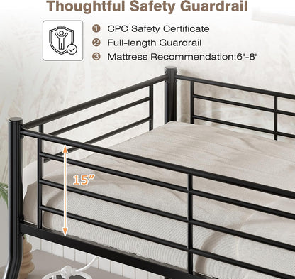 vecelo bunk bed twin over full, metal bunkbeds, close-up detail