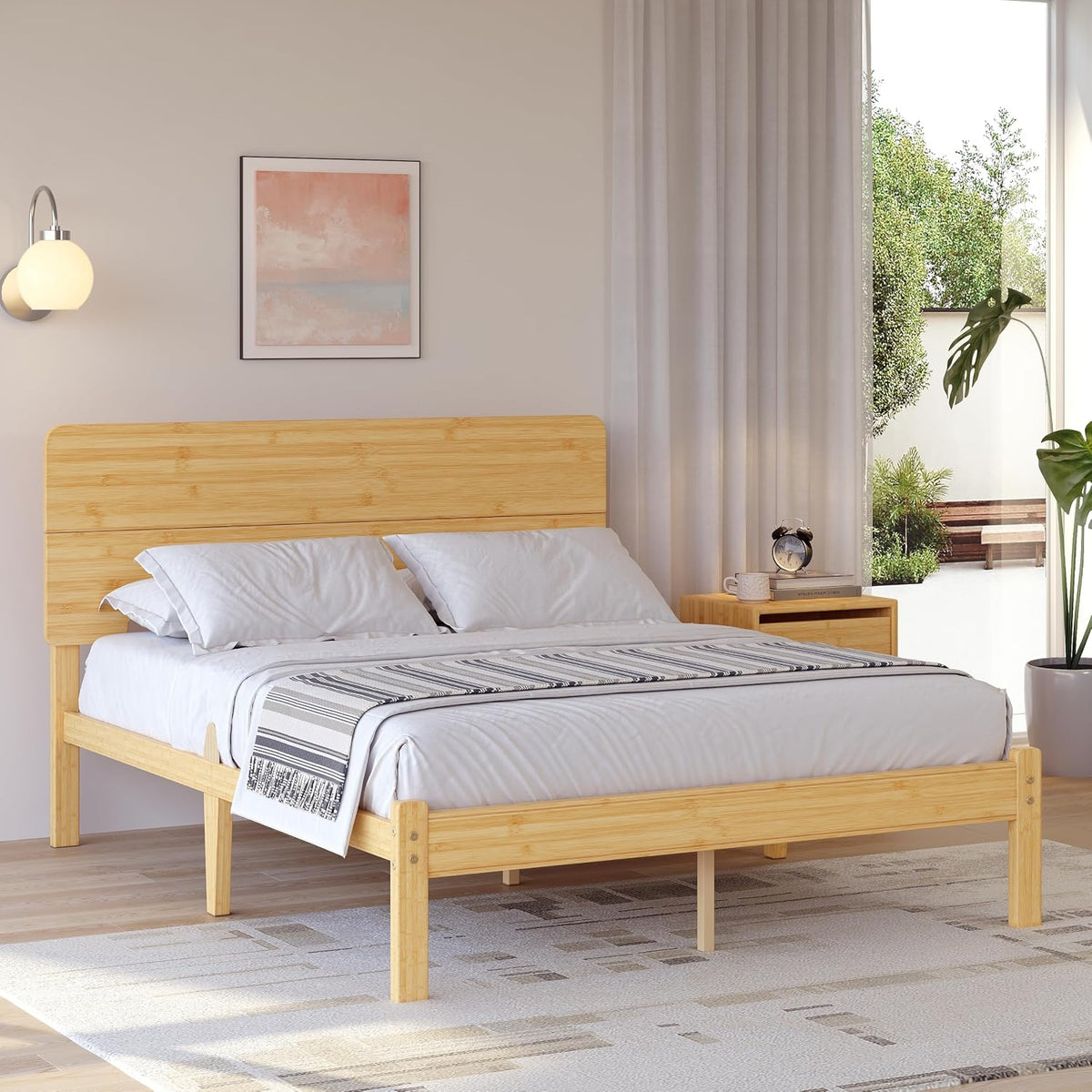 14" solid bamboo wood full size bed frame on a desk or shelf