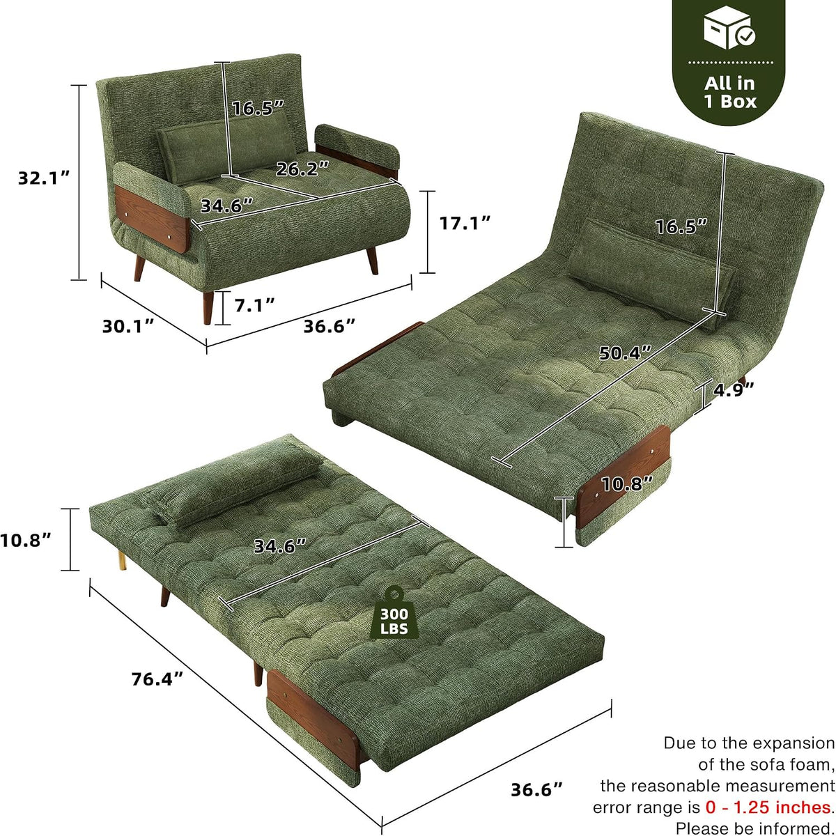 jasiway 37" mid-century convertible sofa chair bed sleeper shown in use