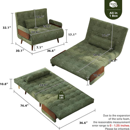 jasiway 37" mid-century convertible sofa chair bed sleeper shown in use
