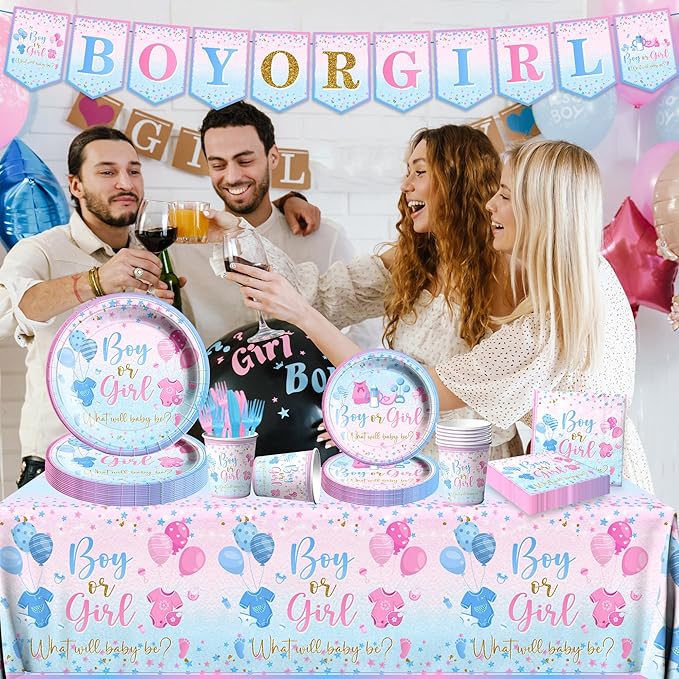 Gender Reveal Tableware 142Pcs-Gender Reveal Decorations Blue and Pink Star - Image 5