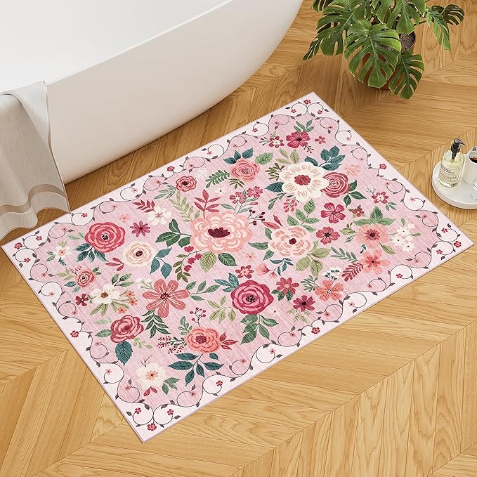 DUKINO 2x3 Rugs for Entryway, Floral Indoor Washable Door Mat, Non Slip Boho - Image 4