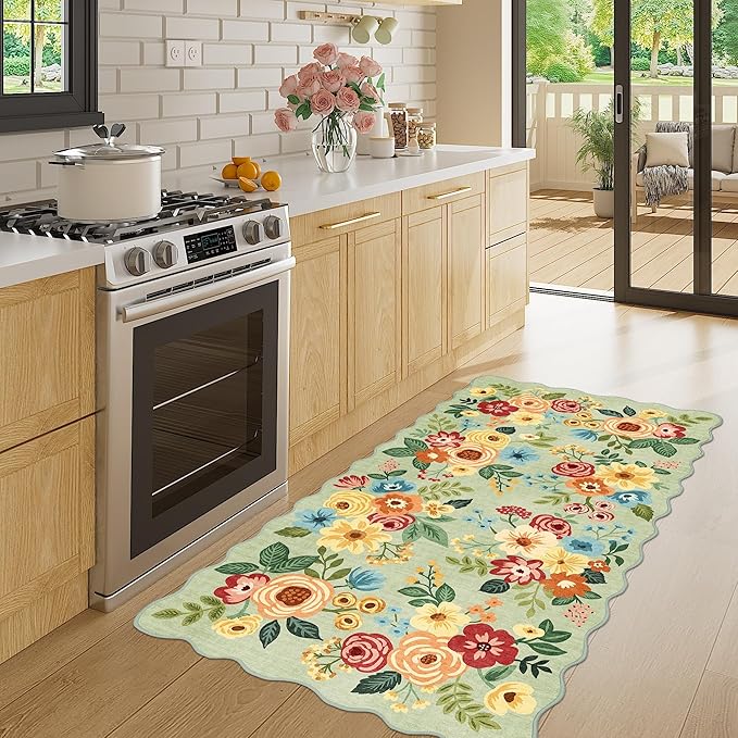 DUKINO 2x4 Washable Runner Rugs, Non Slip Floral Print Entryway Rug - Image 2