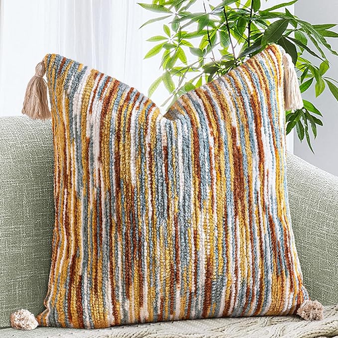 AmHoo Boho Throw Pillow Cover Decorative Bohemian Woven Tufted Striped Farmhouse by AmHootextile