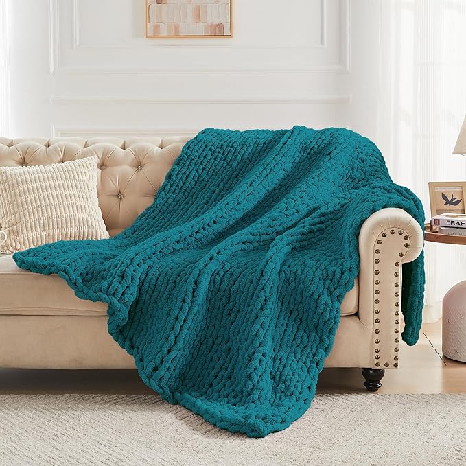 Carriediosa Chunky Knit Throw Blanket 50" X 60", 100% Hand Made Large Chenille - Image 6