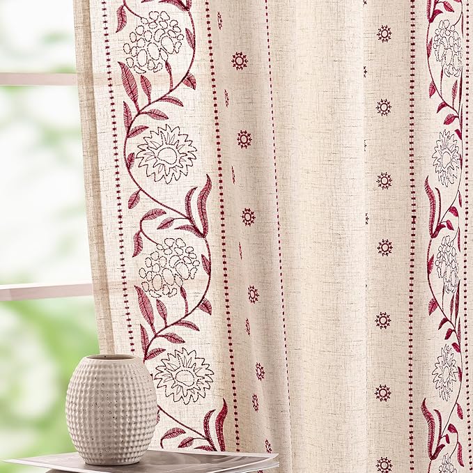 jinchan Christmas Curtains for Bedroom 84 Inches Length Embroidered Bordered by JINCHAN