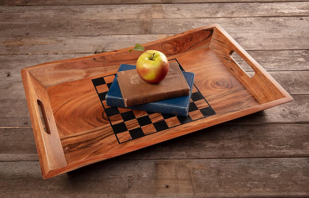 Wonder-ful Gifts Serving Tray with Chessboard - Chess and Checkers Pieces Inc...