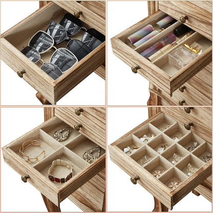 emfogo standing jewelry armoire, 7 drawers & 2 on a desk or shelf