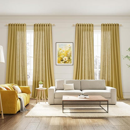 Nanspring Linen Curtains Semi Sheer Gold 96 Inches Long 2 Panels Set - Image 7