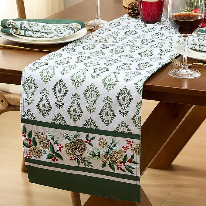 Newbridge Christmas Holly Pinecone Border 70 Inch Long Fabric Table Runner - Image 7