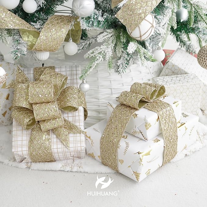 HUIHUANG Champagne Glitter Wired Ribbon - Image 3