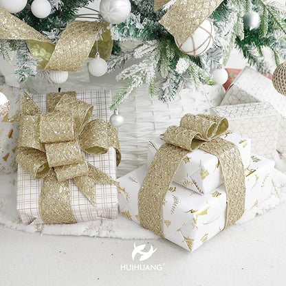 HUIHUANG Champagne Glitter Wired Ribbon - Image 3